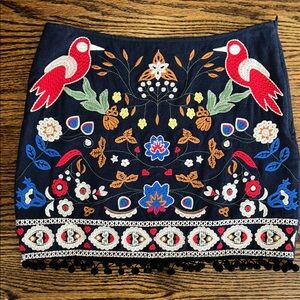 Umgee Navy Embroidered Mini Skirt